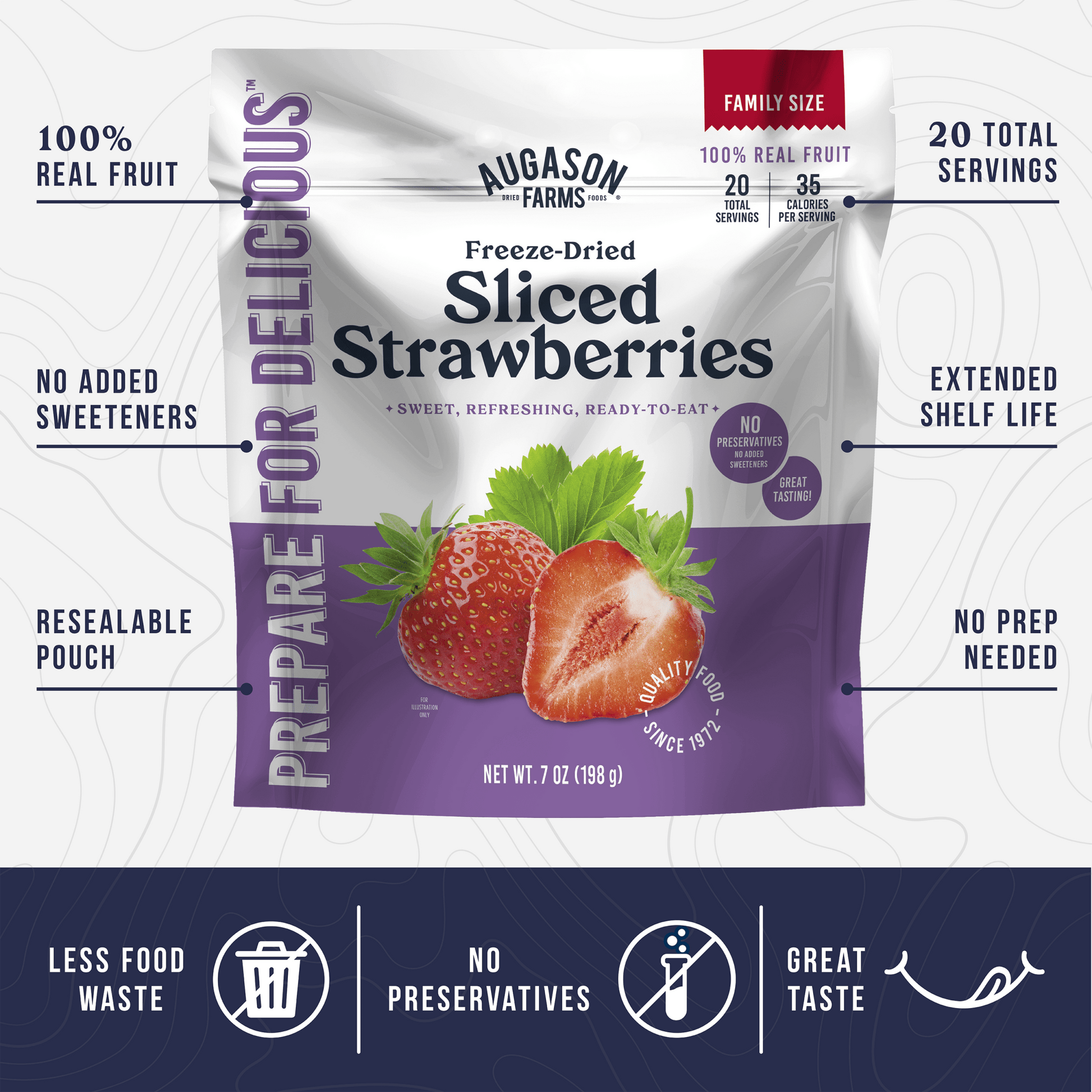 Freeze Dried Sliced Strawberries Family Size Pouch, 20 Servings - Blessings Grow Meadows