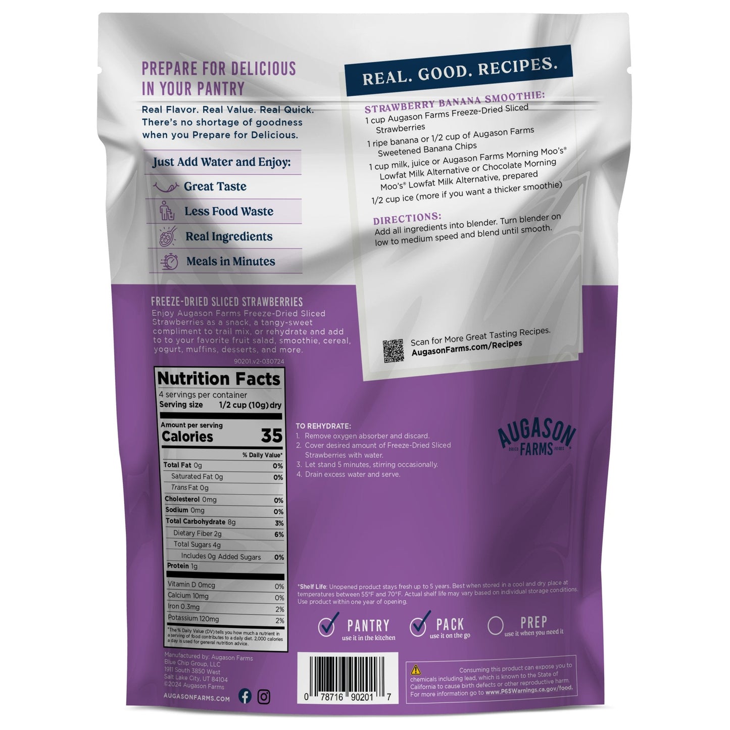 Freeze Dried Sliced Strawberries Pouch, 4 Servings - Augason Farms ~ Blessings Grow Meadows