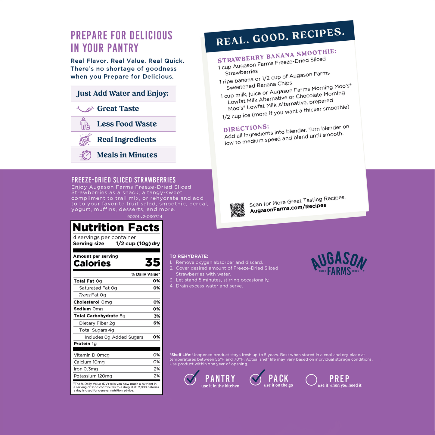 Freeze Dried Sliced Strawberries Pouch, 4 Servings - Augason Farms ~ Blessings Grow Meadows