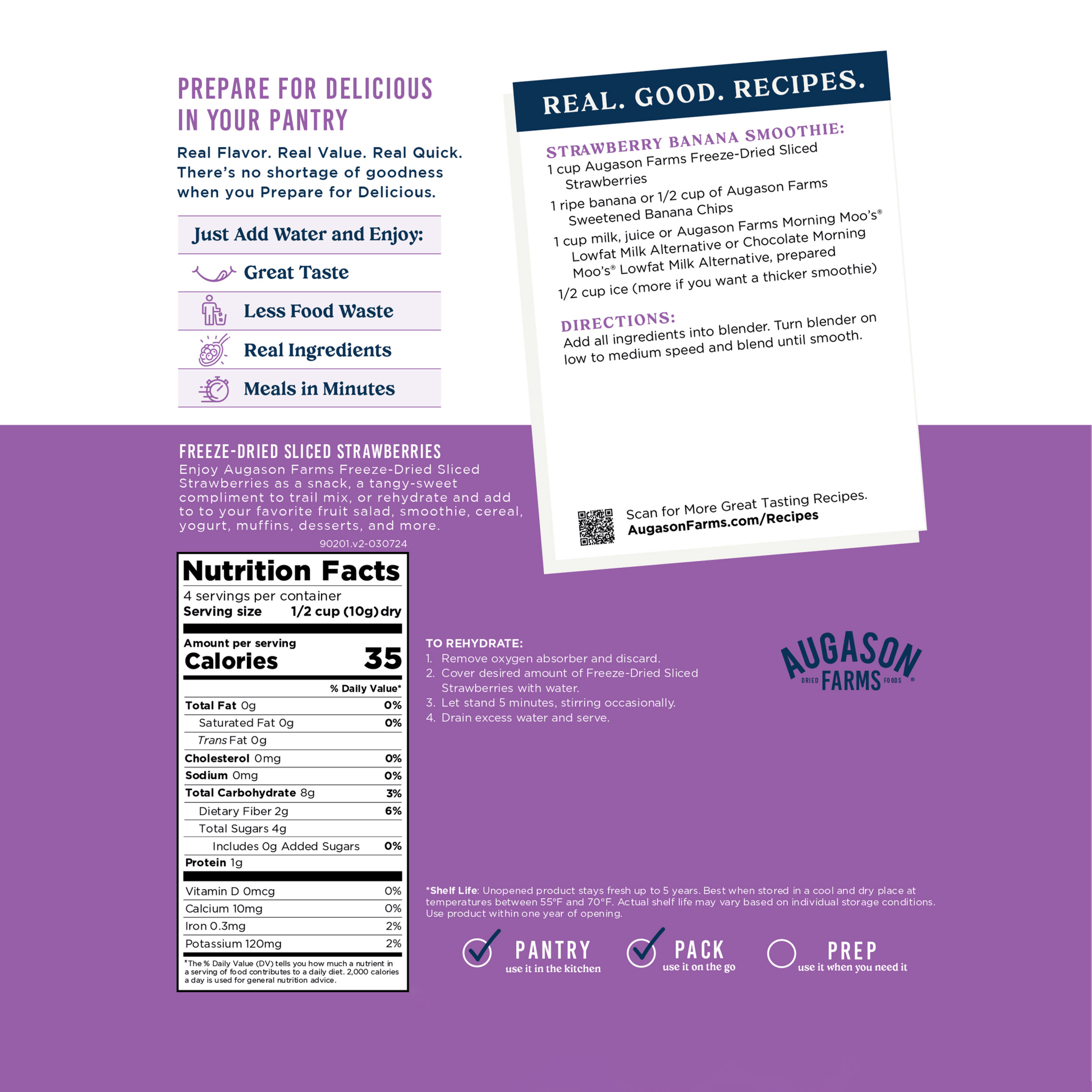 Freeze Dried Sliced Strawberries Pouch, 4 Servings - Augason Farms ~ Blessings Grow Meadows