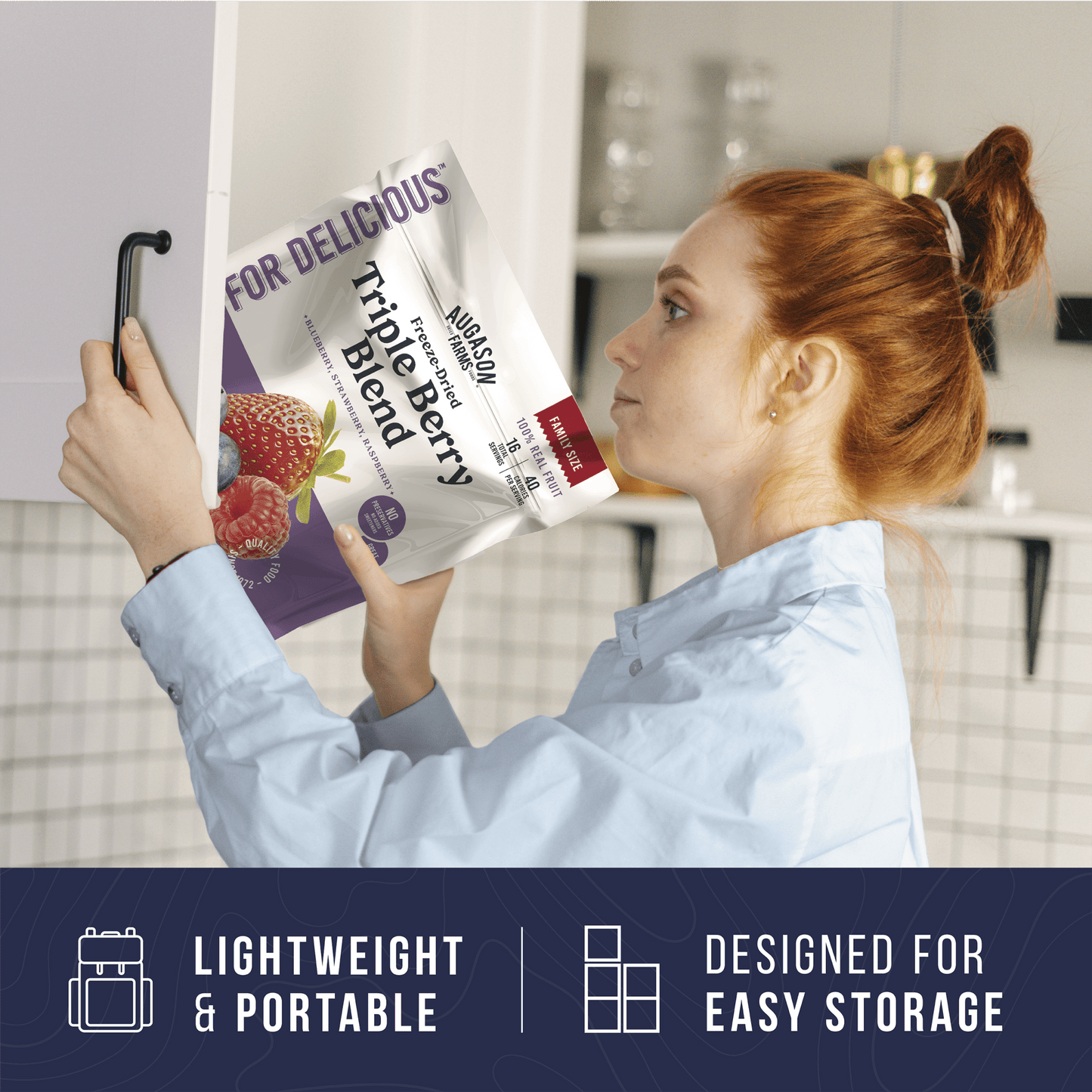 Freeze Dried Triple Berry Blend Family Size Pouch, 16 Servings - Blessings Grow Meadows