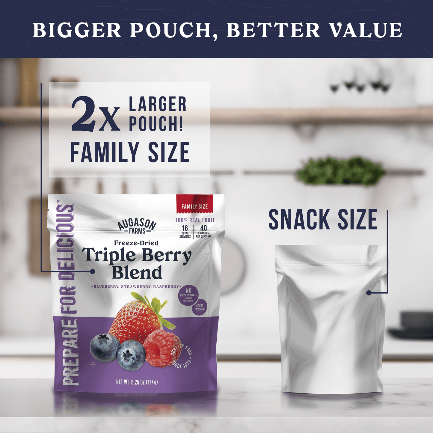 Freeze Dried Triple Berry Blend Family Size Pouch, 16 Servings - Blessings Grow Meadows