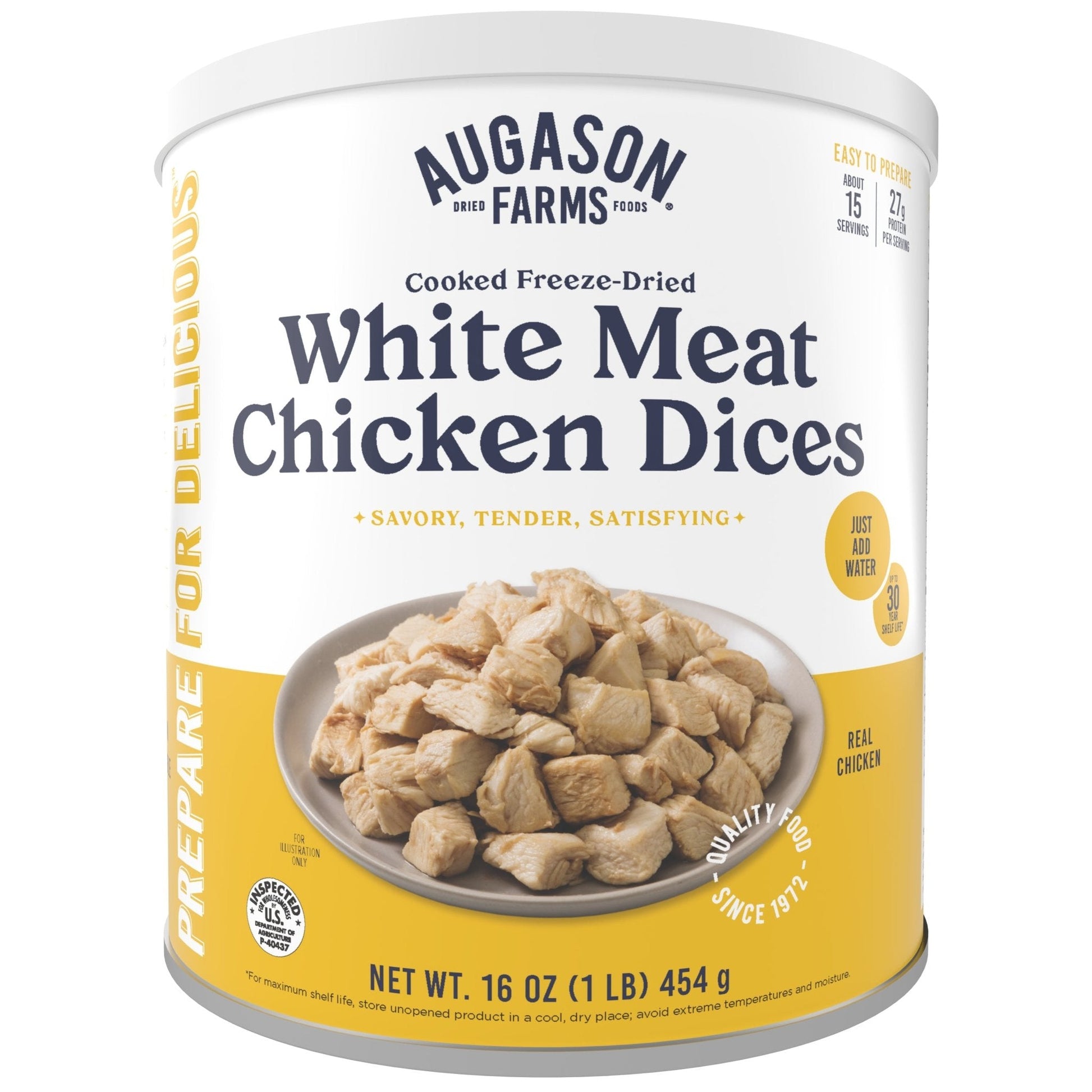 Cooked Freeze Dried White Meat Chicken Dices Can, 15 Servings - Blessings Grow Meadows