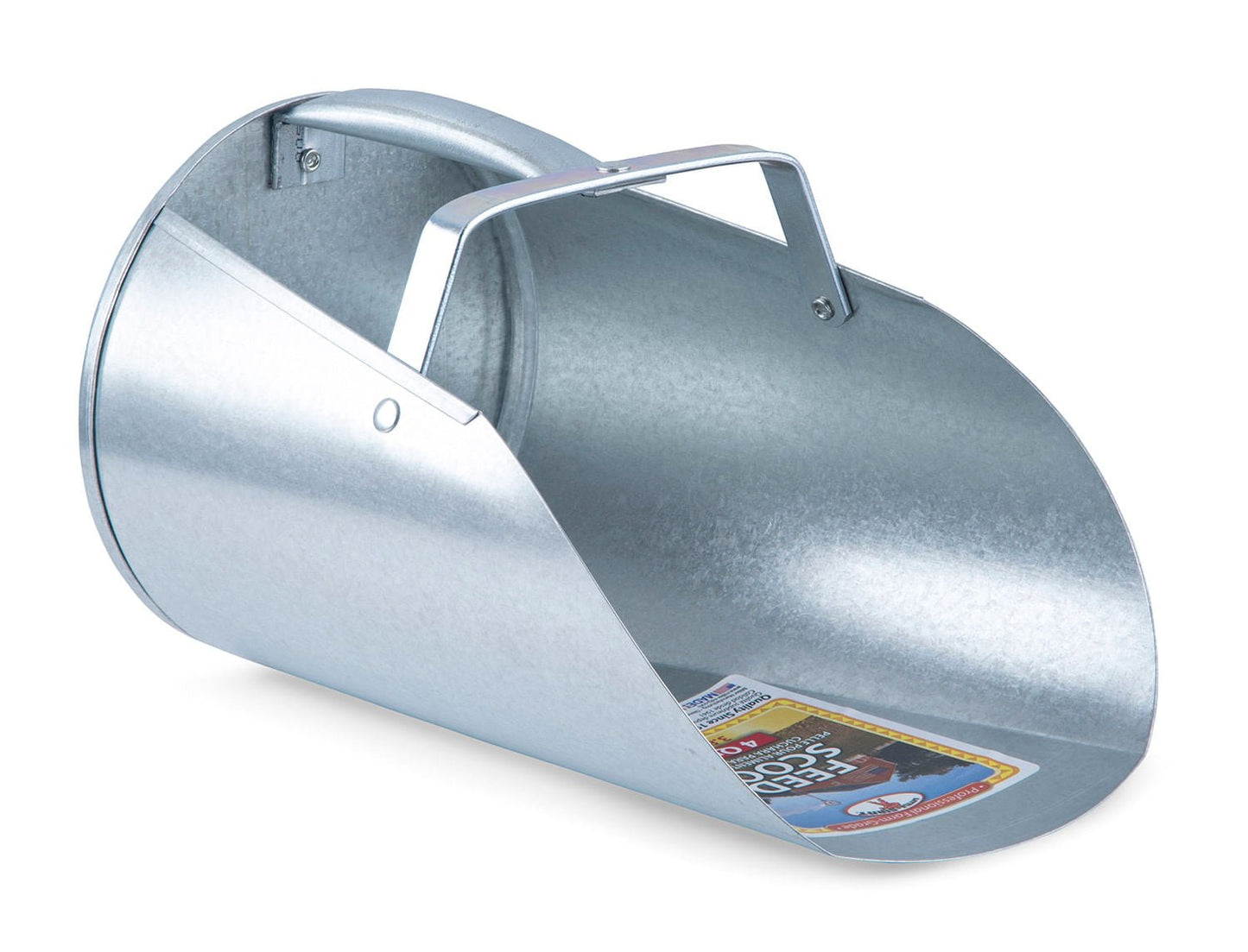 Galvanized feed scoops from Jeffers for farm and ranch livestock feeding, durable metal construction with handles for easy use.