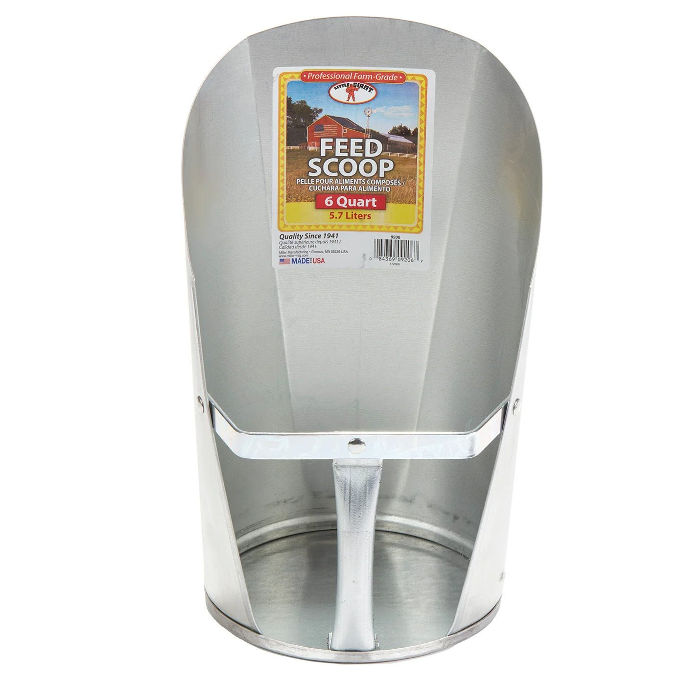 Jeffers galvanized feed scoops for livestock, durable metal scoop ideal for farm and ranch feed applications.