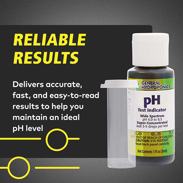 General Hydroponics pH Control Kit with pH up, pH down, and test indicators for accurate pH management in hydroponic systems.