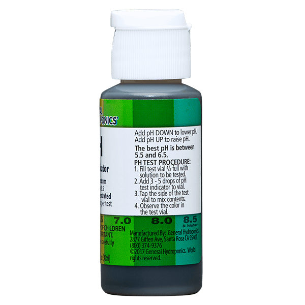 General Hydroponics pH Control Kit with pH up, pH down, and test indicators for hydroponic nutrient pH management.