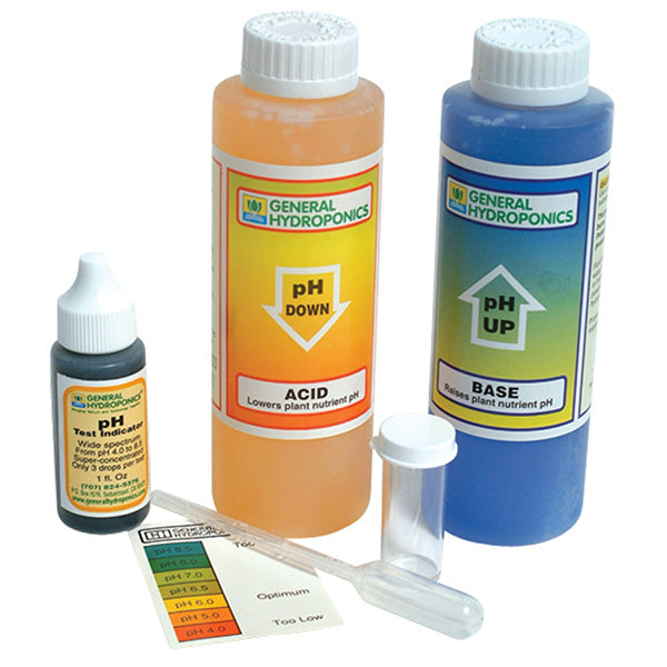 General Hydroponics pH Control Kit by Perris Hydroponics with pH test indicators, pH Up and pH Down solutions for hydroponic pH management