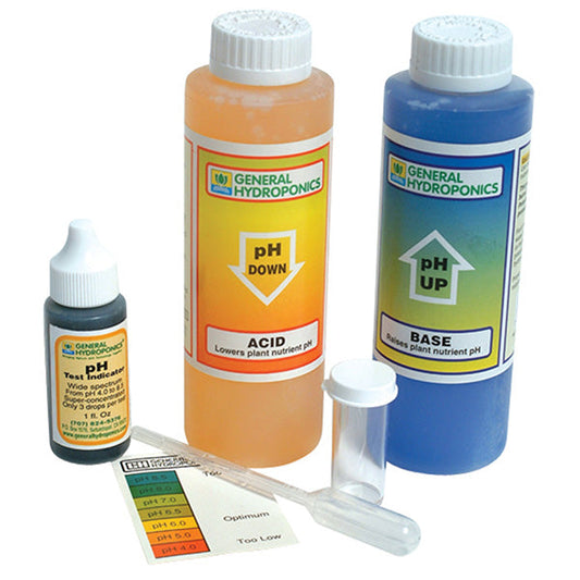 General Hydroponics pH Control Kit by Perris Hydroponics with pH test indicators, pH Up and pH Down solutions for hydroponic pH management