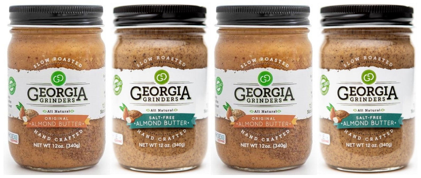 Georgia Grinders Almond Butter Mix Pack (Two 12oz jars of each; Original Almond Butter and Salt Free Almond Butter) - (CP-CL) by Georgia Grinders - Blessings Grow Meadows