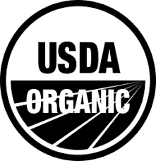A black and white USDA Organic Certified seal, featuring USDA ORGANIC in a circle above field-like lines, is ideal for products like Georgia Grinders 64oz Bulk Tub of Organic Crunchy Peanut Butter (CP-CL) by Georgia Grinders.