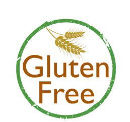 A green circular badge with two wheat stalks and brown "Gluten Free" text highlights that Georgia Grinders Bulk 64oz Tub of Crunchy Peanut Butter (CP-CL) by Georgia Grinders is gluten free.