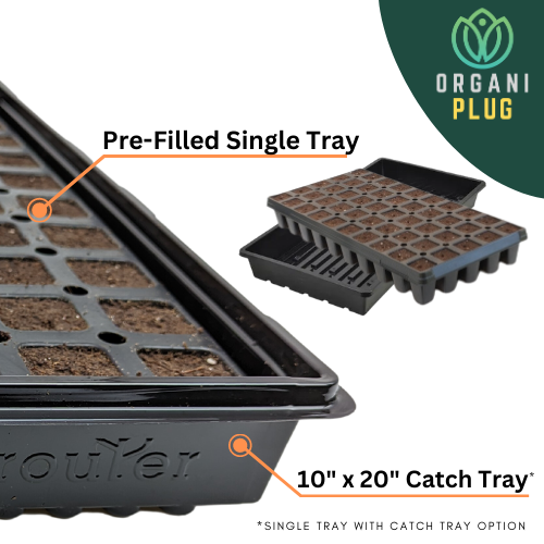 GrowersHouse OrganiPlug seed and cutting plugs in a pre-filled tray with 50 tall plugs for professional propagation.
