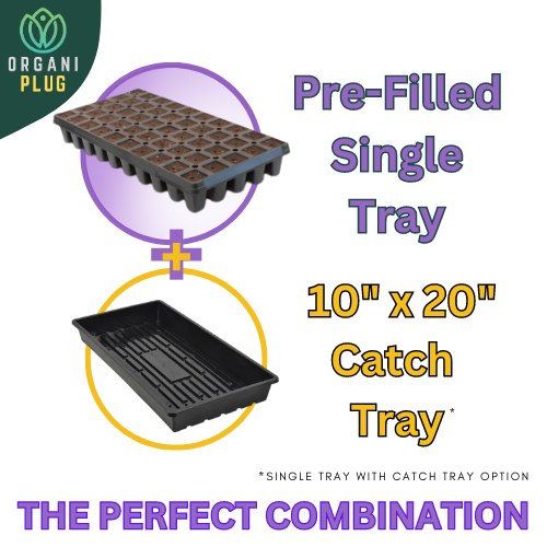 GrowersHouse OrganiPlug Seed & Cutting Plugs in a pre-filled tray with 50 tall plugs for planting and propagation.