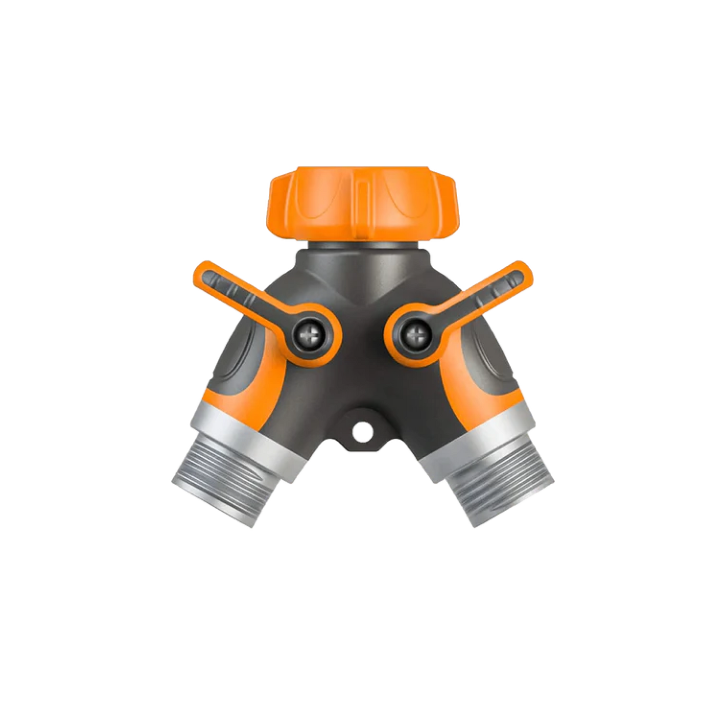 Giraffe Tools US metal water hose splitter for garden watering, with two outlets and durable metal construction.