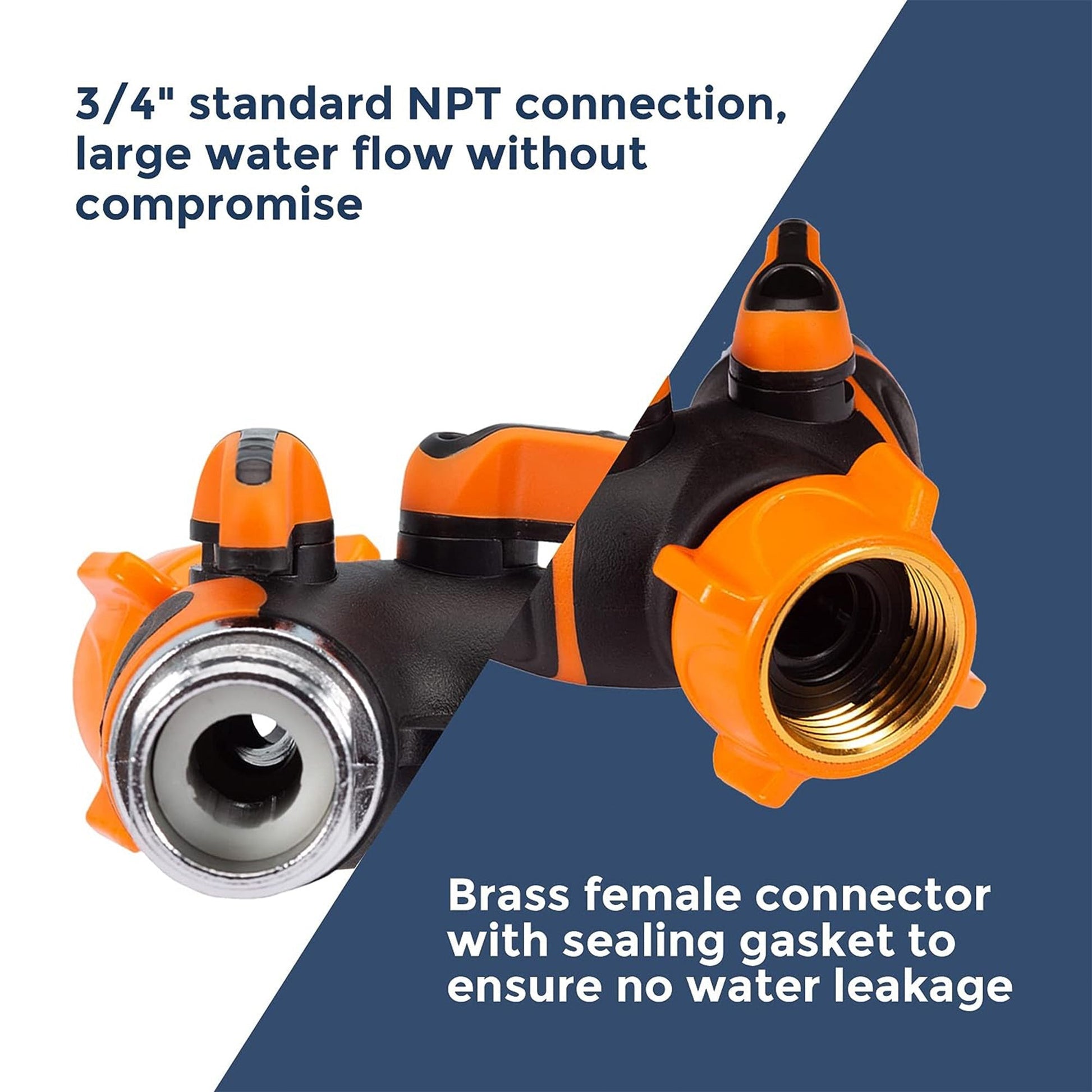 Giraffe Tools US metal water hose splitter for gardening, with two outlets and durable metal construction.