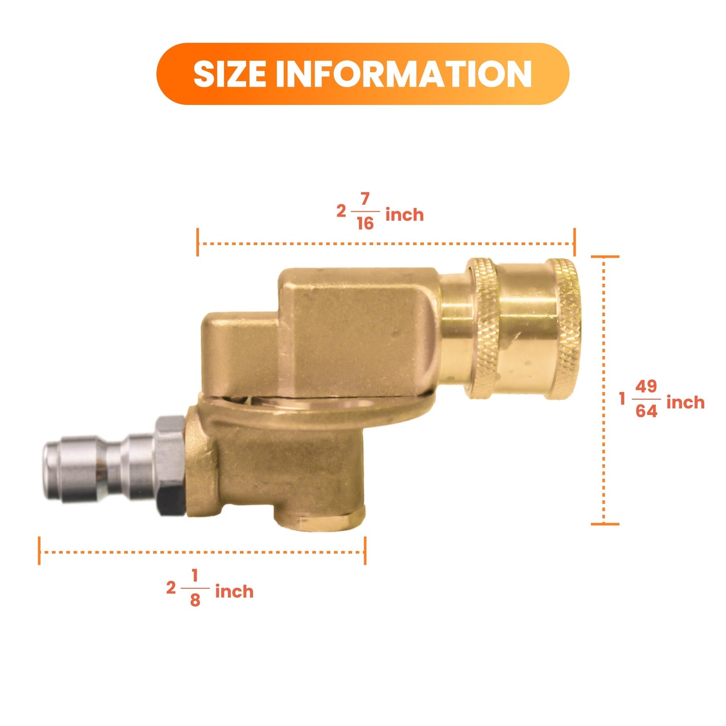 Giraffe Tools US pressure washer pivoting coupler for connecting accessories, featuring a durable metal design.