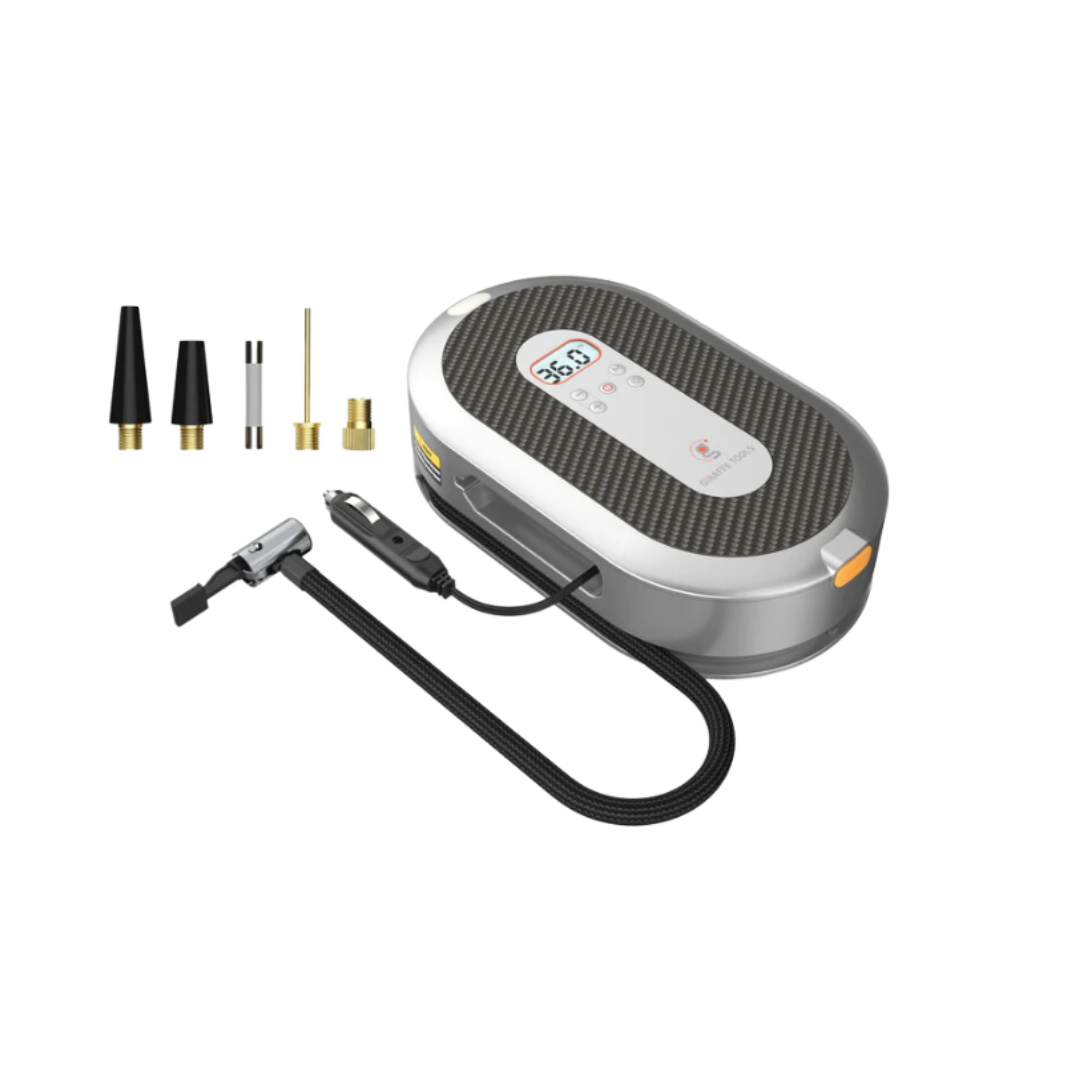 Giraffe Tools US retractable air compressor for car tires, compact and portable tire inflator with retractable hose
