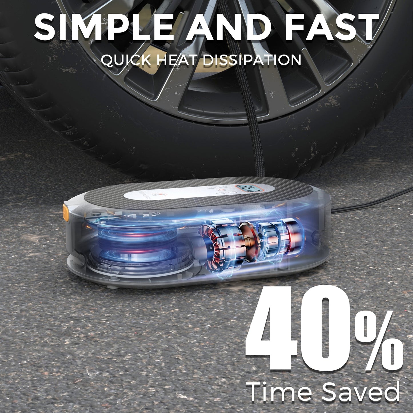 Giraffe Tools US retractable car tire inflator with compact design and built-in air compressor for easy tire inflation.