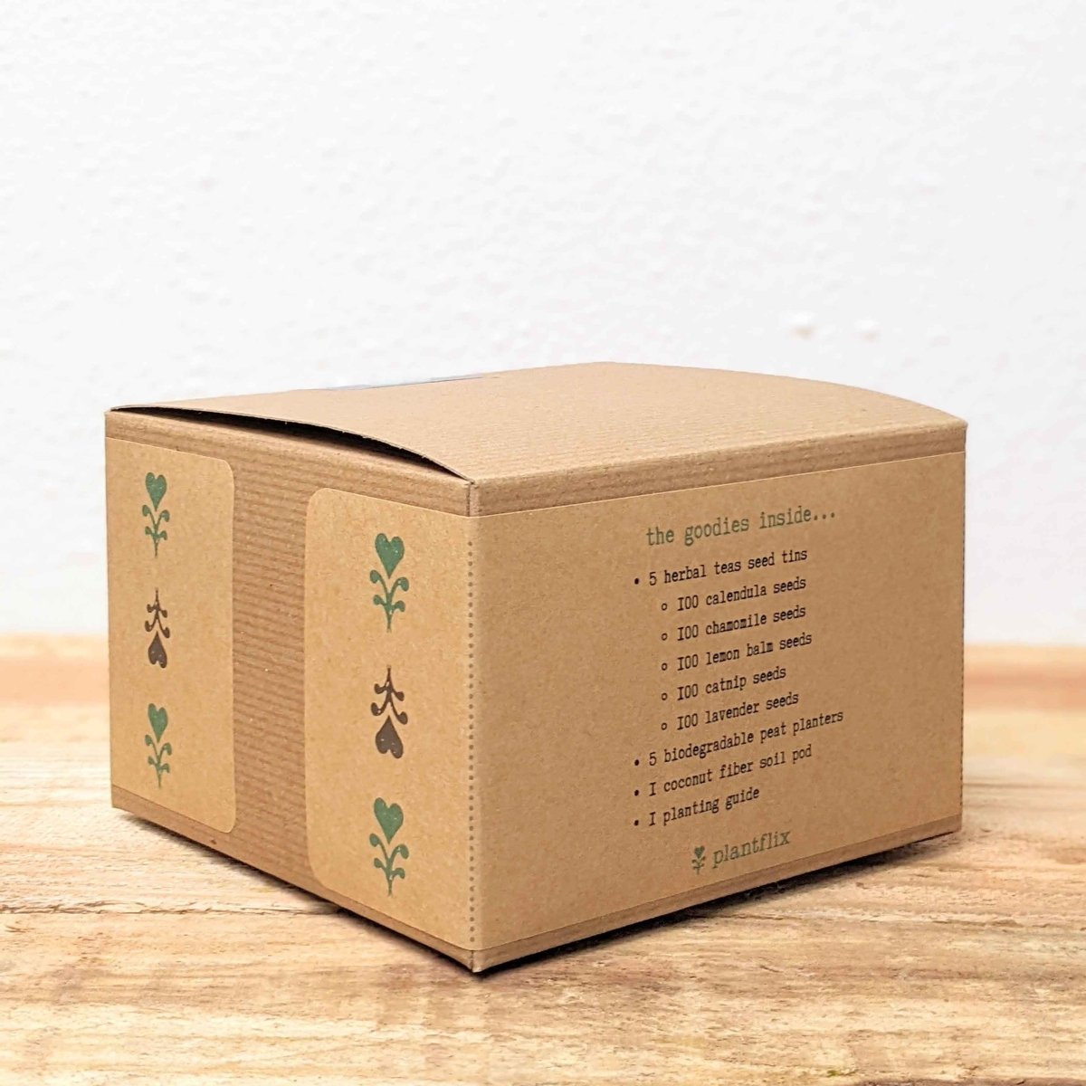 Plantflix herbal teas seed kit with herb seeds for growing an herb garden, including various herbs for making herbal teas.