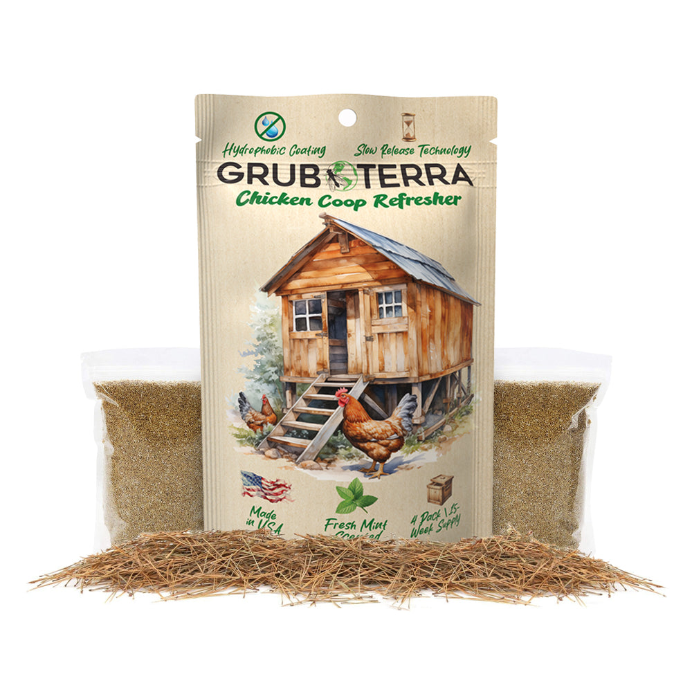 GrubTerra Coop Refresher chicken bedding with mint, natural and fresh bedding option for chicken coops, by GrubTerra