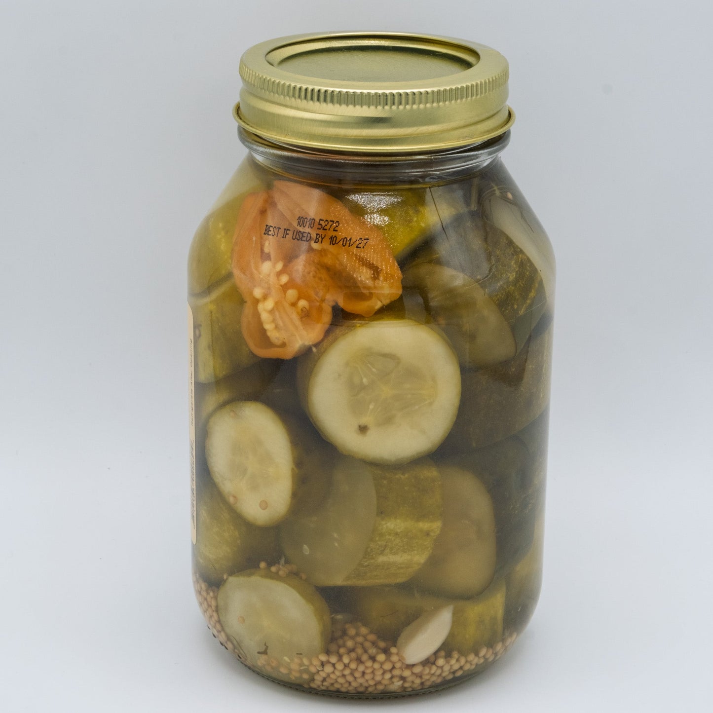 Canned Habanero Chunk Pickles in a 32 oz jar from Amish Country Store, showcasing spicy habanero peppers and crunchy pickle chunks.