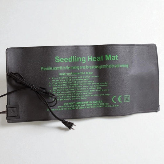 Hasty Roots seedling heat mat for gardening supplies, showing a black heated mat designed to promote plant germination and growth.