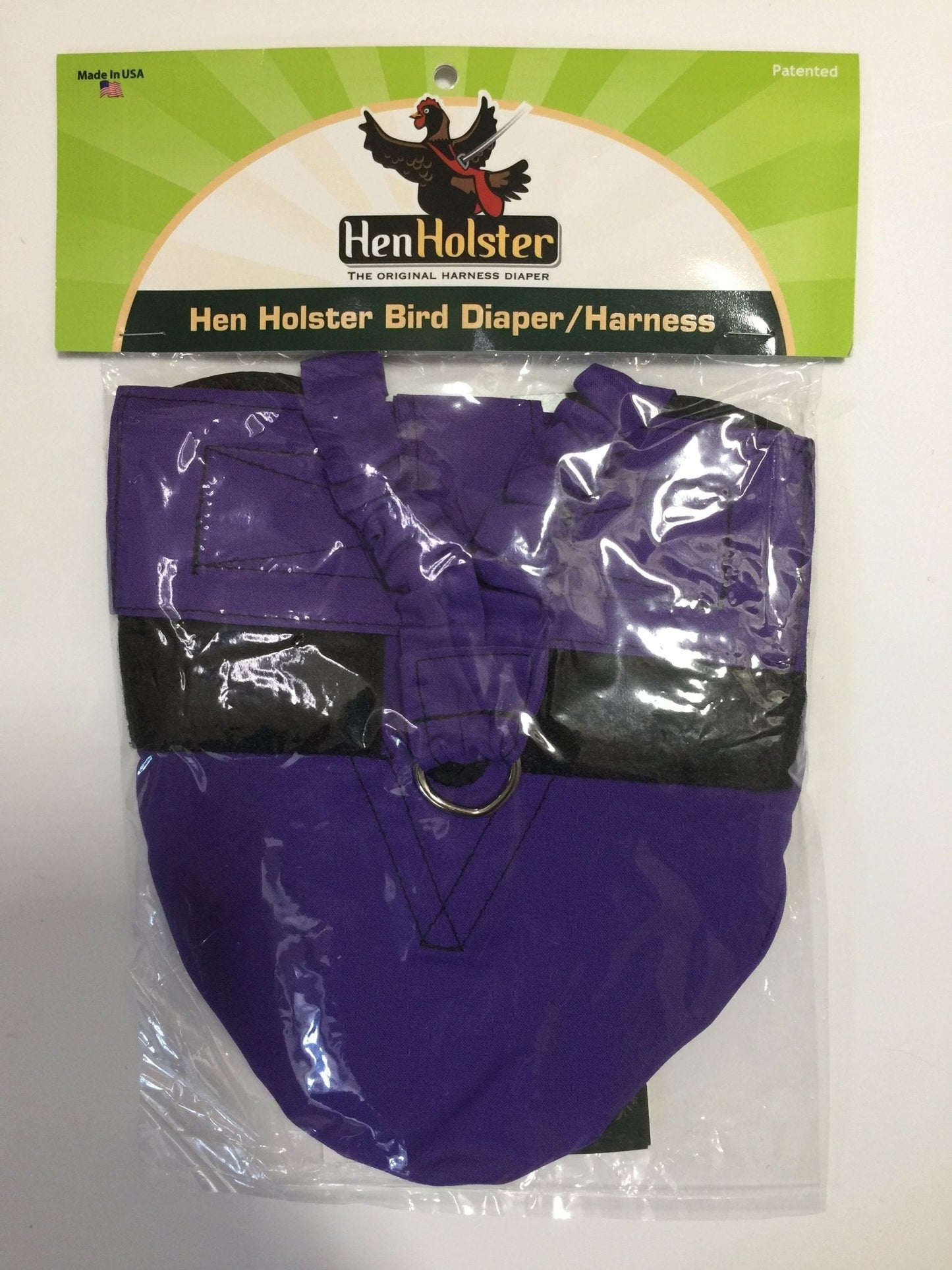 Hen Holster bird diaper and harness for chickens, ducks, and pigeons with removable vinyl liner, made by Crazy K Farm Pet and Poultry.
