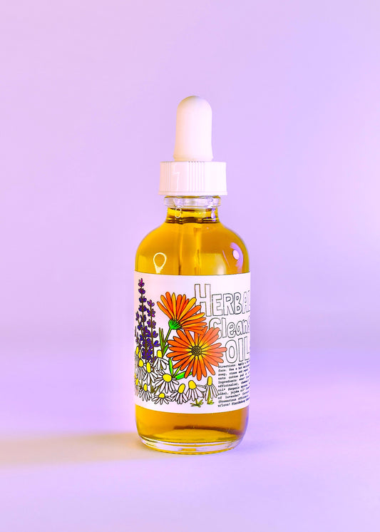 Plant Makeup Herbal Cleansing Oil in a clear bottle with a pump, showcasing its natural herbal ingredients and light consistency.