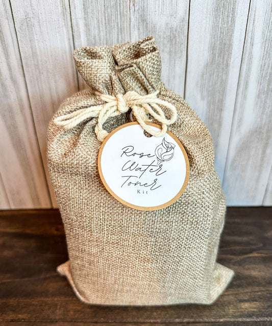 HerbalRoseApothecary DIY Rose Toner Kit in an apothecary-style box with bottles and natural ingredients for skincare.
