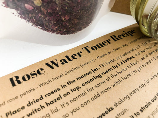 Herbalroseapothecary DIY Rose Toner Kit in an apothecary kit with natural ingredients for skincare.
