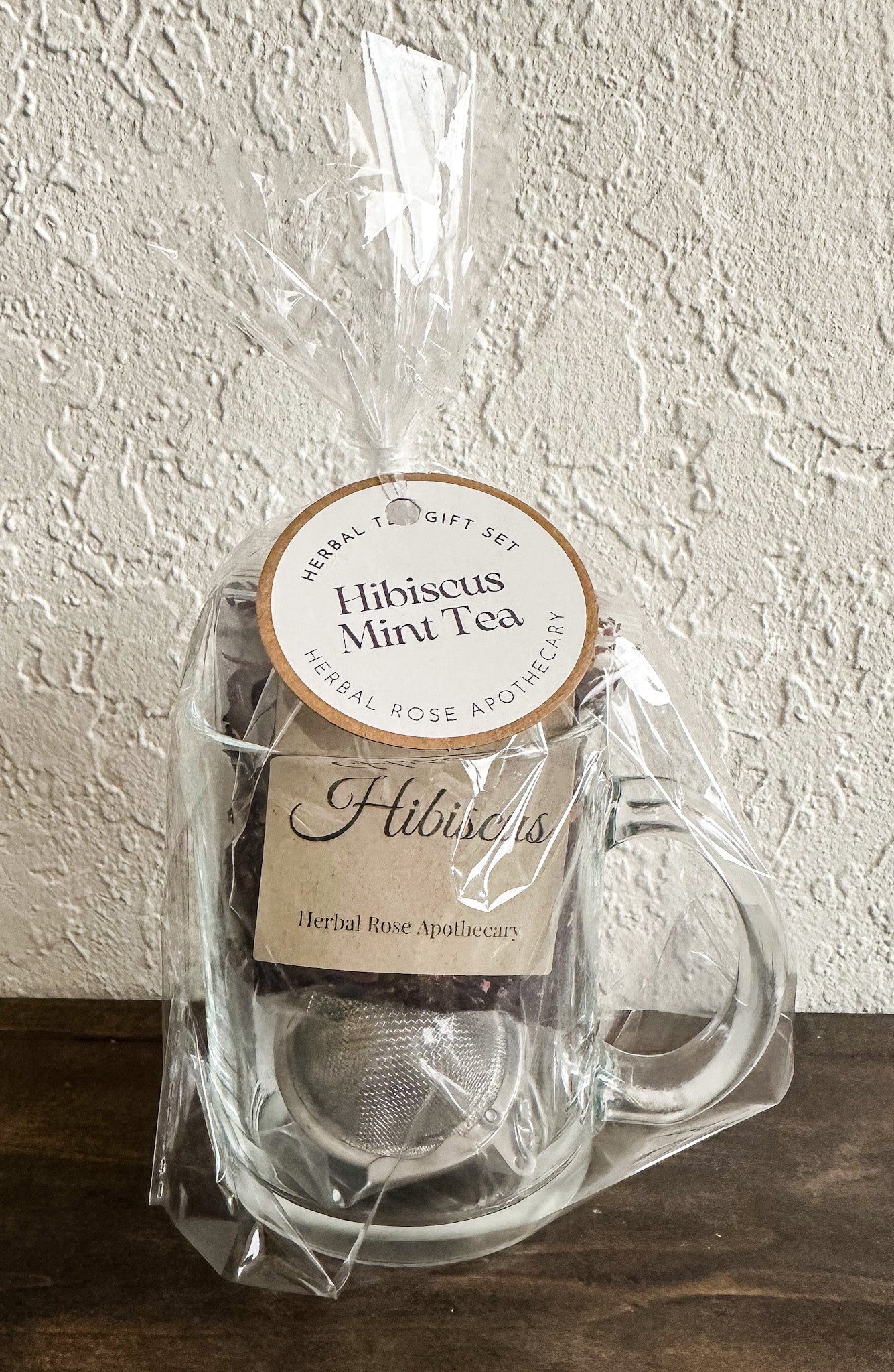 HerbalRoseApothecary hibiscus mint tea gift set with herbal infusions and tea bags displayed in a decorative box.