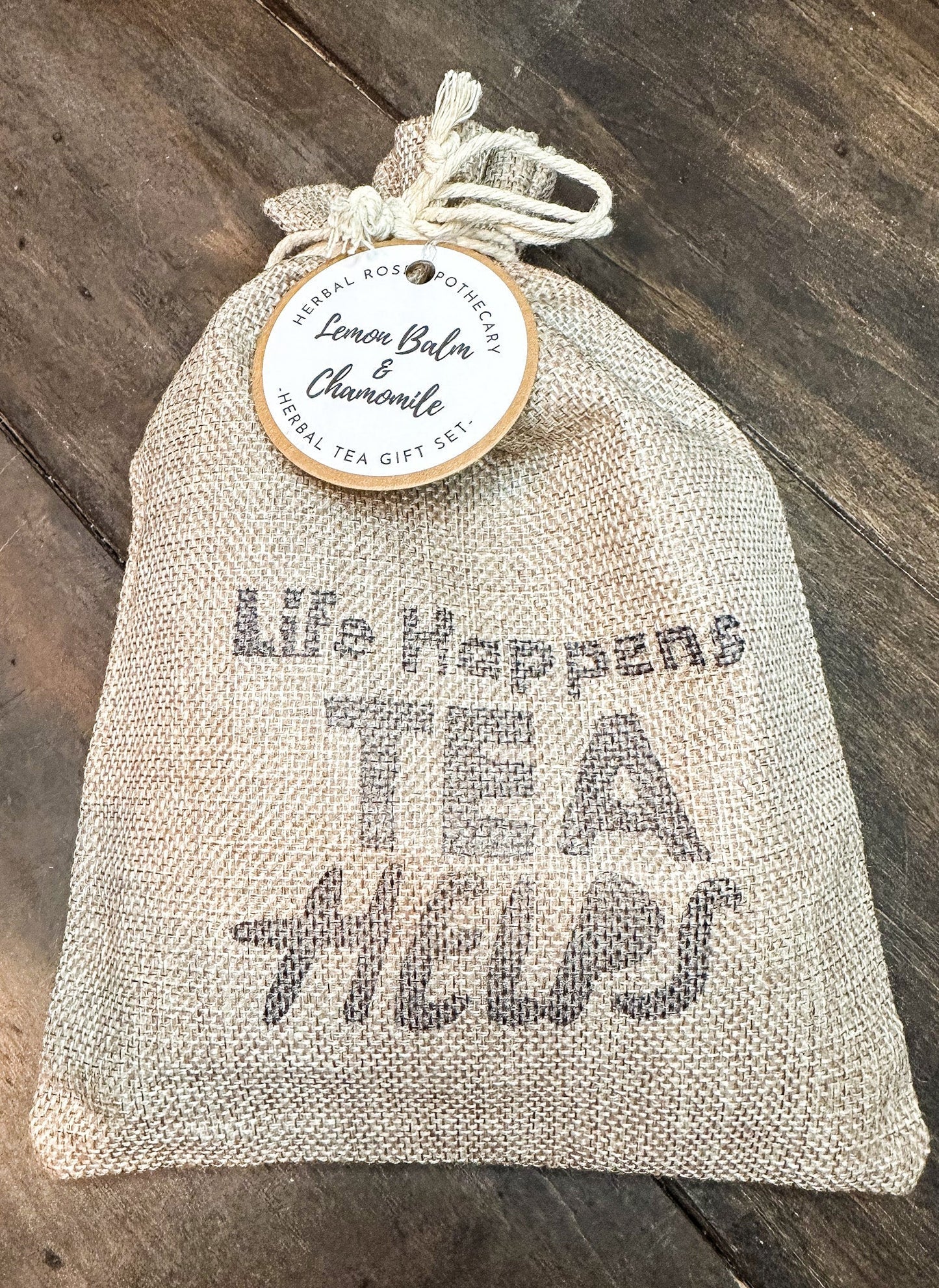 Herbalroseapothecary herbal tea gift bags with peppermint and lemon balm, featuring front cover design for herbal tea gift set.