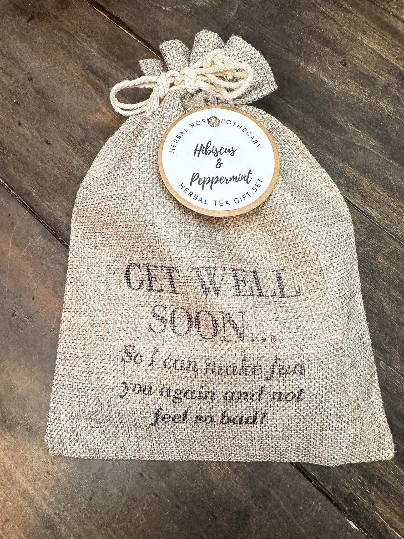 Herbalroseapothecary herbal tea gift bags featuring peppermint and lemon balm for soothing wellness, front view of two herbal tea bags.