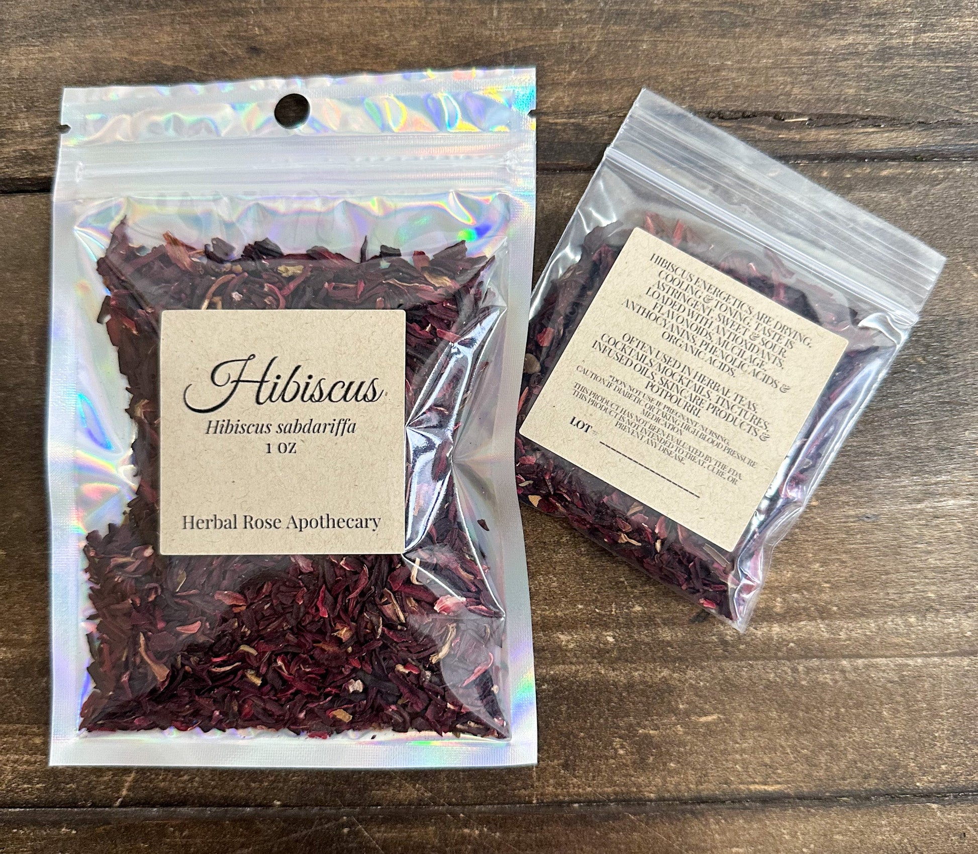 Dried hibiscus herbs from HerbalRoseApothecary, vibrant red flower petals suitable for teas and herbal remedies.