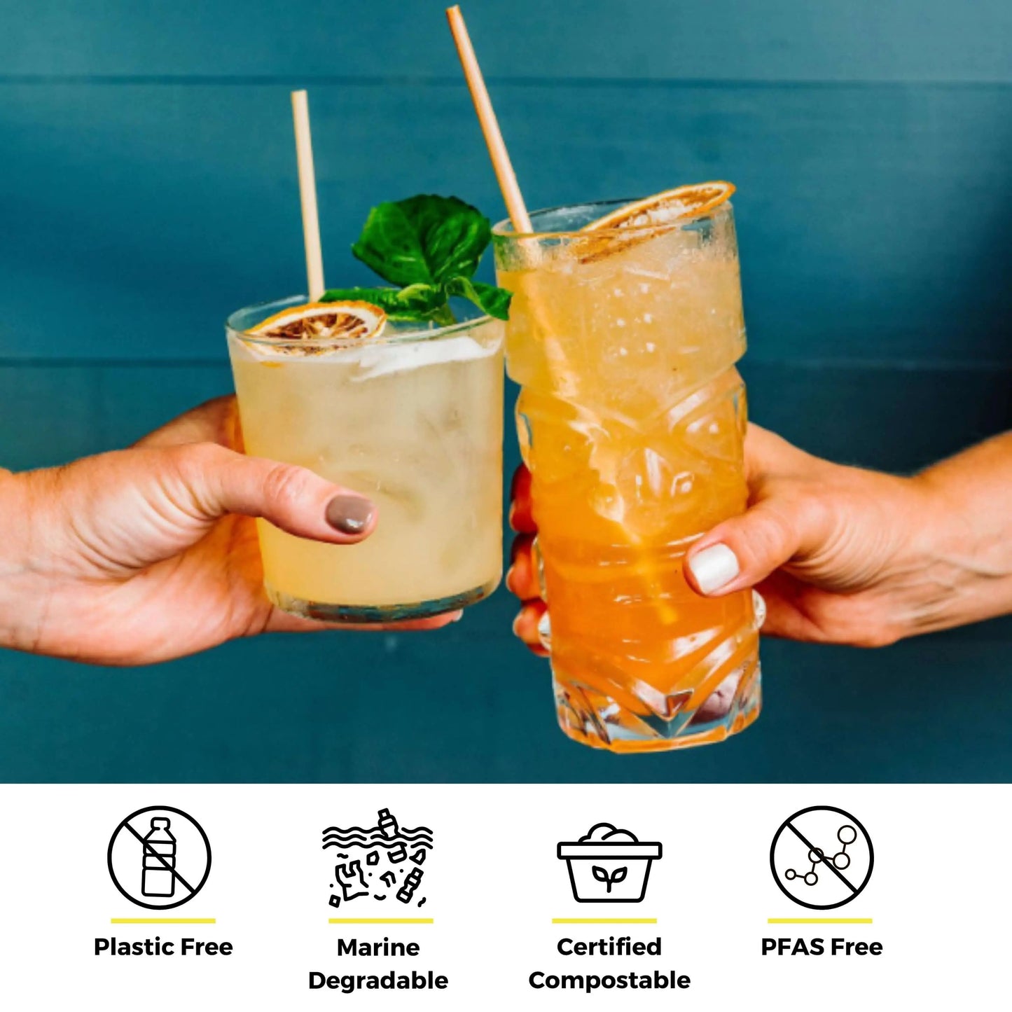 Holy City Straw Company 5.75-inch wheat cocktail drinking straws set, eco-friendly and biodegradable for beverages.