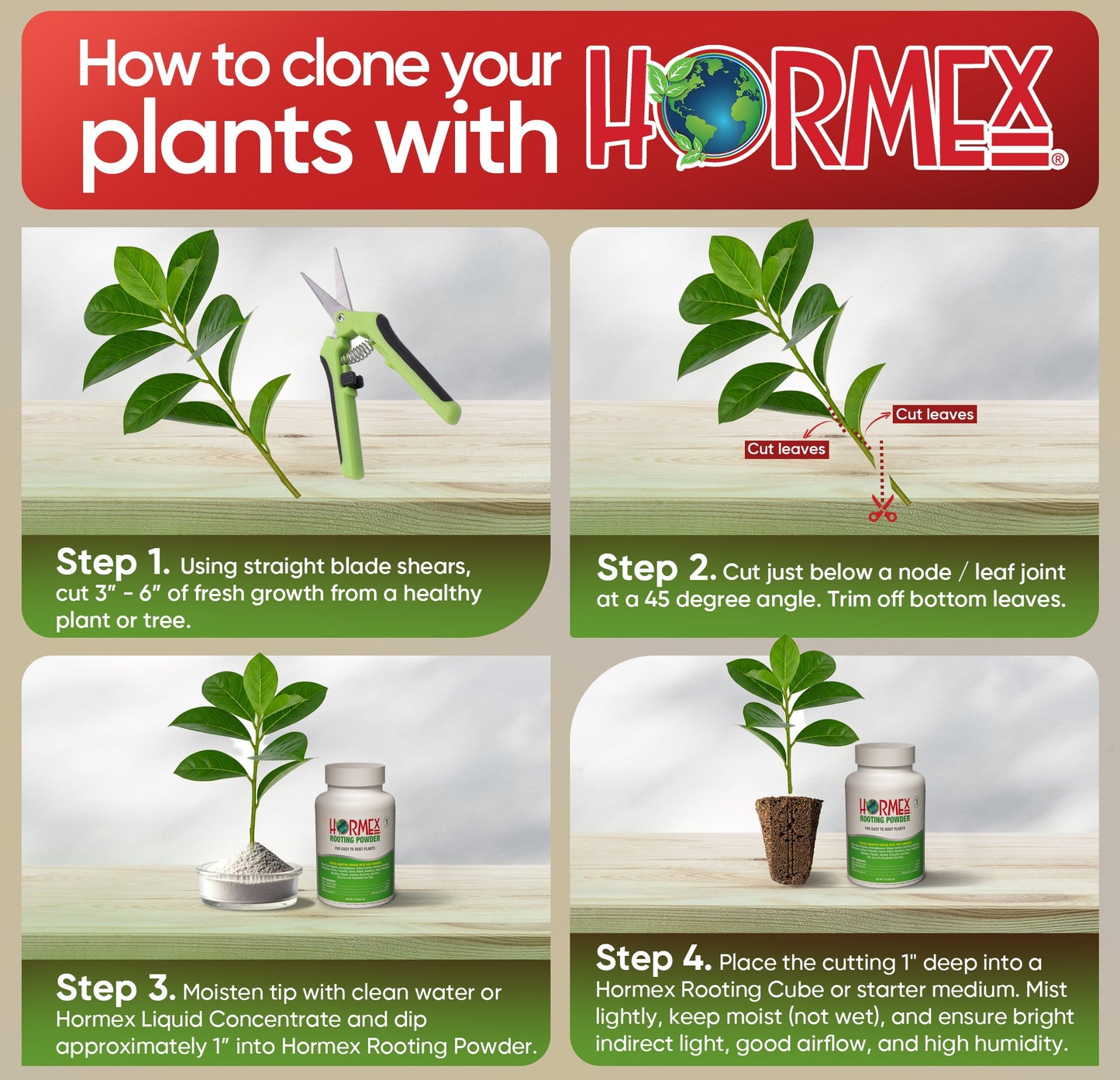 Hormex Rooting Powder #1 (0.10 IBA) - Rooting Hormone for Delicate Houseplants, Garden Herbs & Succulent Cuttings - Blessings Grow Meadows