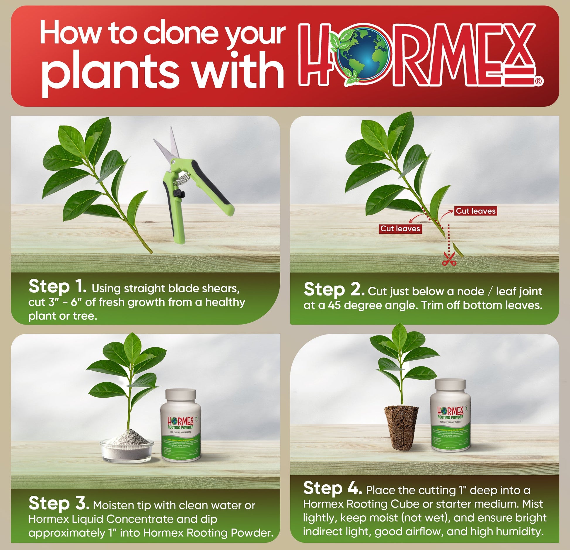 Hormex Rooting Powder #1 (0.10 IBA) - Rooting Hormone for Delicate Houseplants, Garden Herbs & Succulent Cuttings - Blessings Grow Meadows