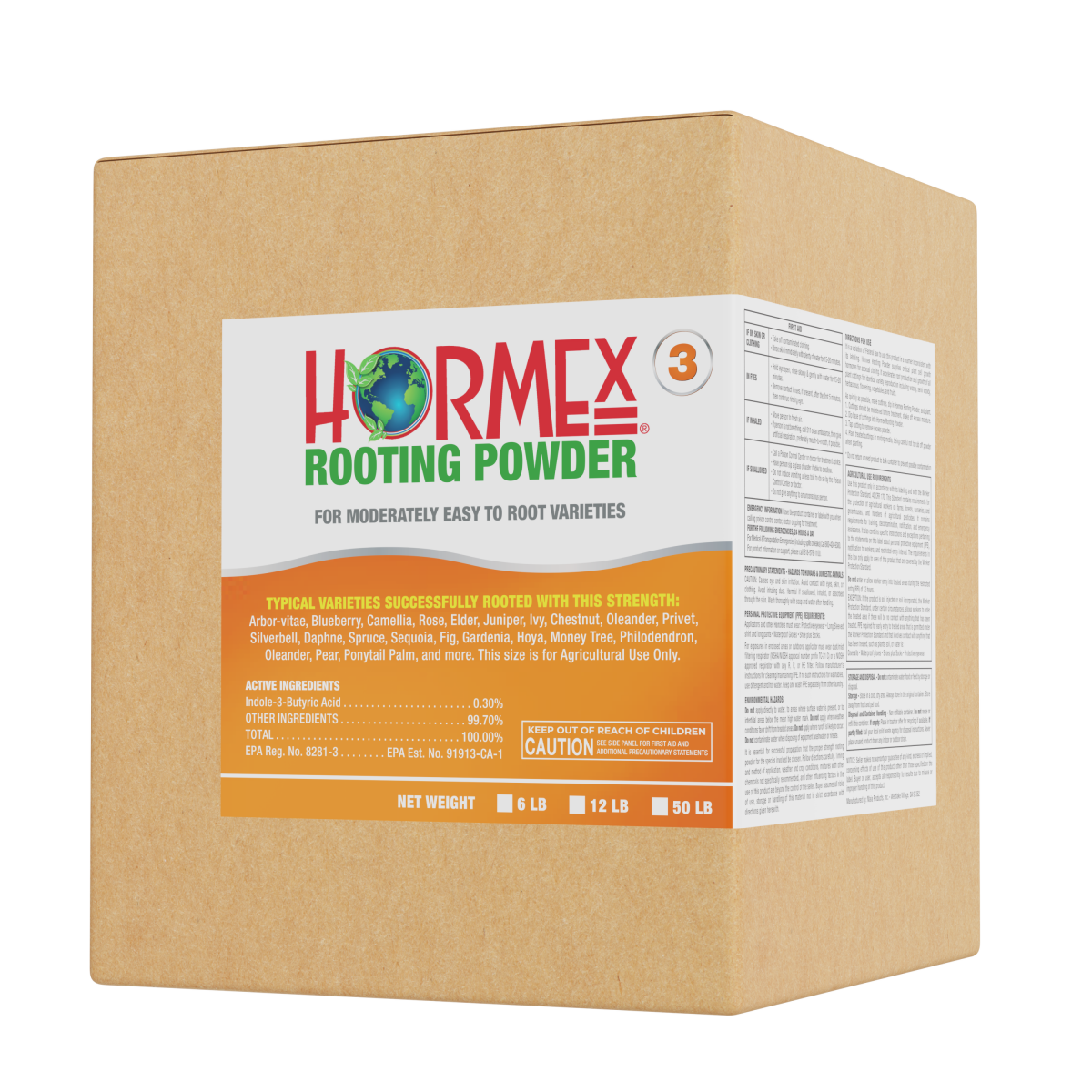 HORMEX Rooting Powder #3 in a 4 oz bottle, a plant supplement for encouraging root growth in home and garden plant cuttings.
