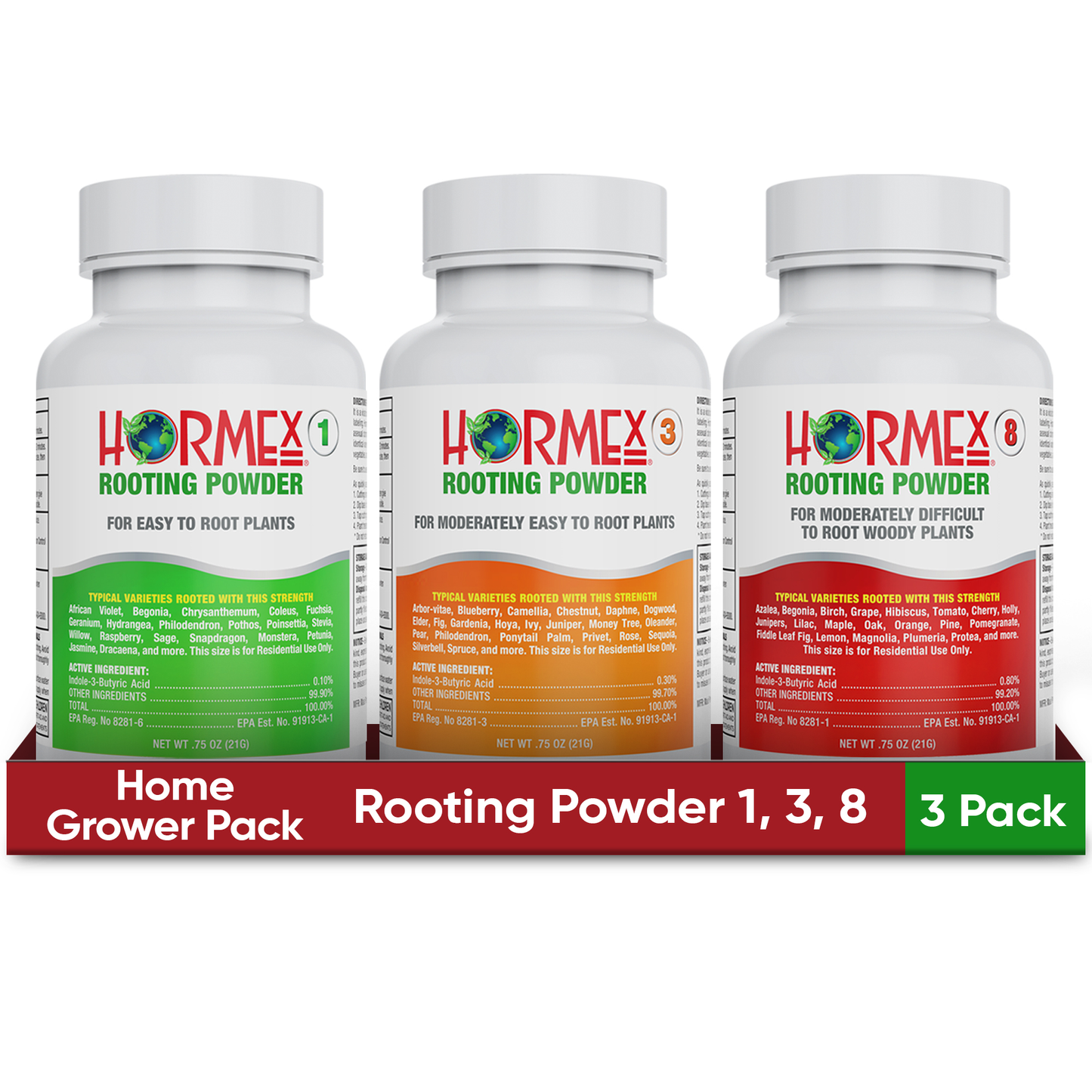 Hormex Rooting Powder Pack #1, 3, 8 - Rooting Hormone for Delicate and Common Houseplants to Semi-Hardwood, Medicinal Plants and Tree Cuttings - Blessings Grow Meadows