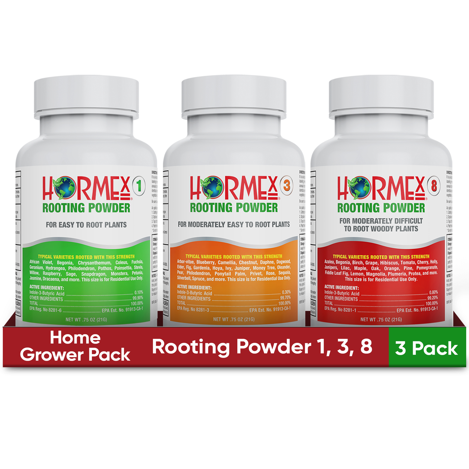 Hormex Rooting Powder Pack #1, 3, 8 - Rooting Hormone for Delicate and Common Houseplants to Semi-Hardwood, Medicinal Plants and Tree Cuttings - Blessings Grow Meadows