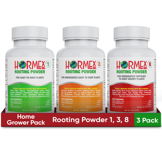 Hormex Rooting Powder Pack #1, 3, 8 - Rooting Hormone for Delicate and Common Houseplants to Semi-Hardwood, Medicinal Plants and Tree Cuttings - Blessings Grow Meadows