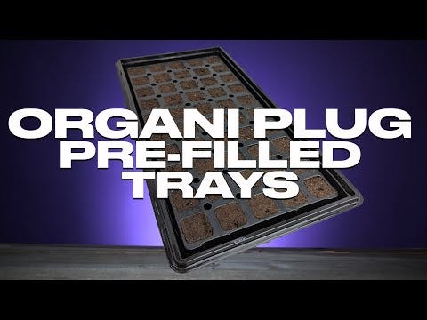 GrowersHouse OrganiPlug seed and cutting plugs in a pre-filled tray, showcasing 50 biodegradable plugs for plant propagation.
