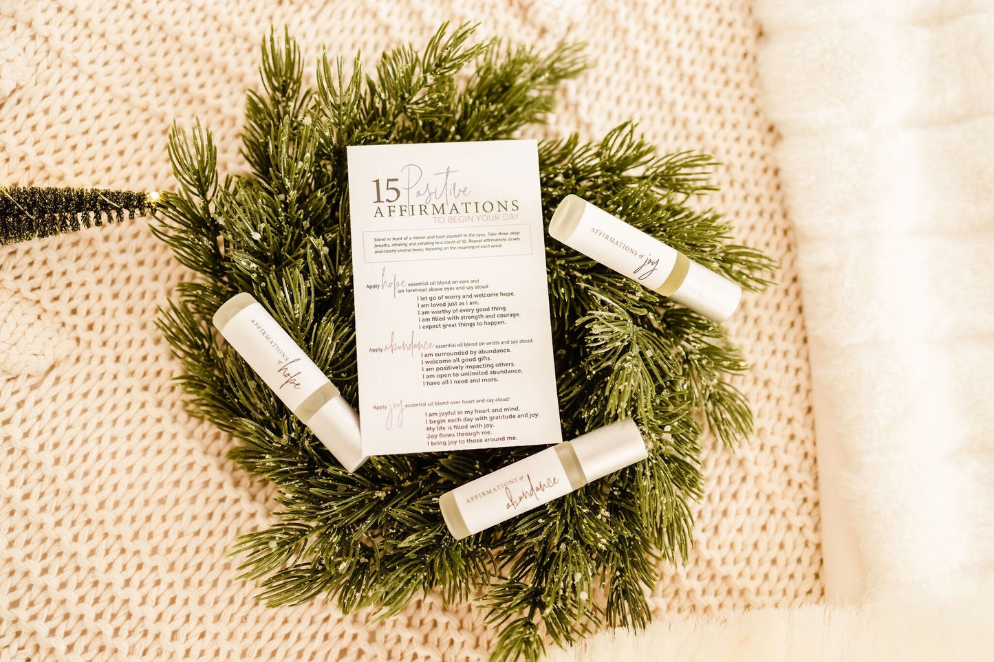 Essential Oil Roller Blends Set of 3, Positive Affirmations Gift Set, Self Care Gift Set, Aromatherapy Inhaler, Natural Perfume Oil - Blessings Grow Meadows