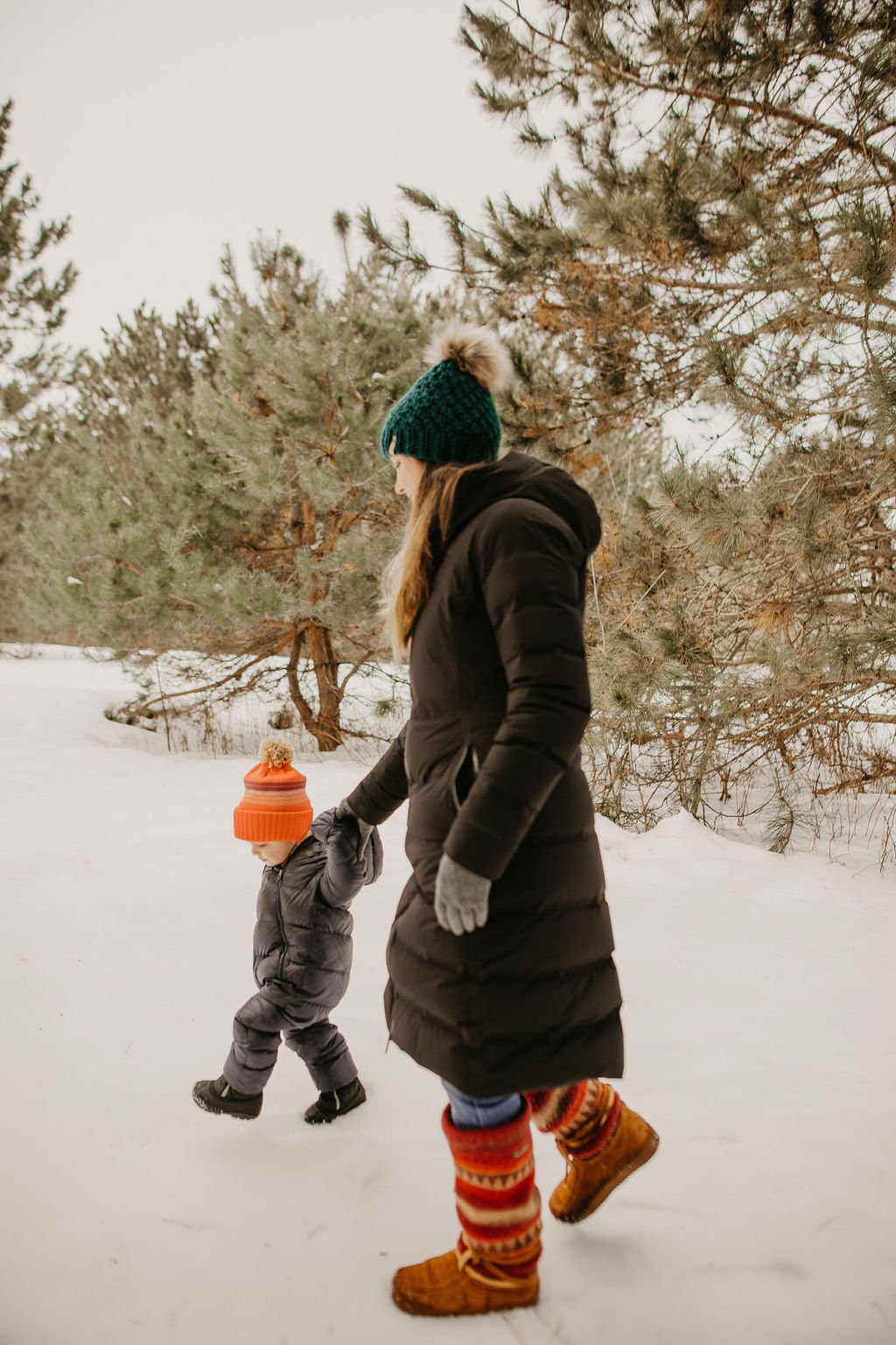Forest Green Peruvian Wool Knit Hat with Faux Fur Pom Pom - Blessings Grow Meadows