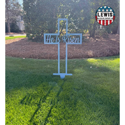He Is Risen Cross Metal Yard & Garden Sign, Outdoor Easter Sign - Blessings Grow Meadows