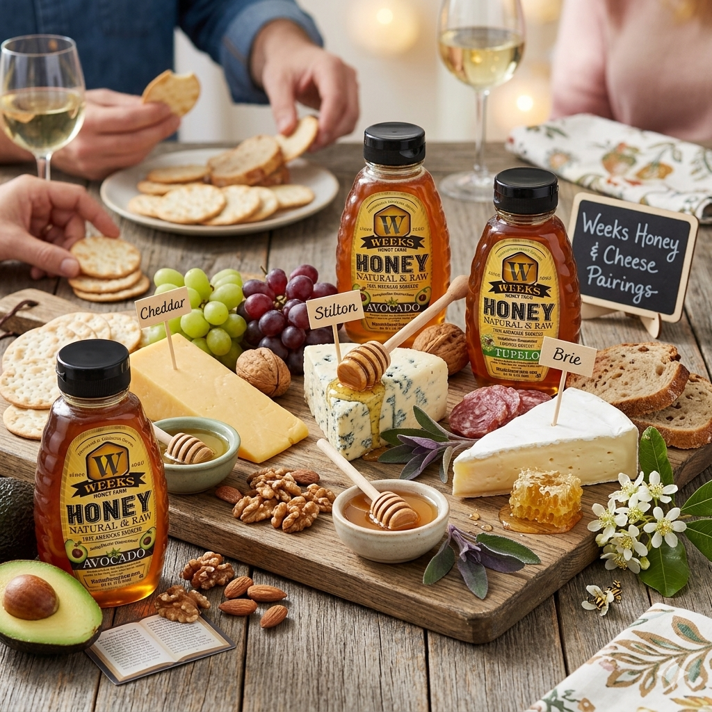 Weeks Honey Farm Cheese Lovers Honey Trio Bundle featuring three jars of honey for cheese pairings
