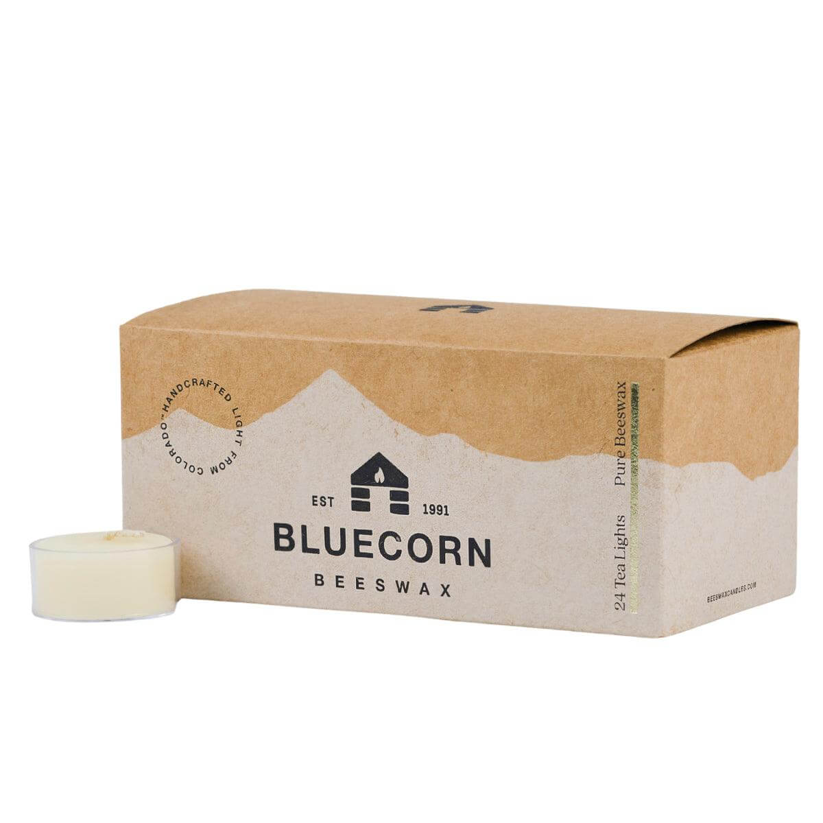 Bluecorn Candles pure beeswax tea light candles, small round candles with natural beeswax appearance and wicks for ambient lighting.