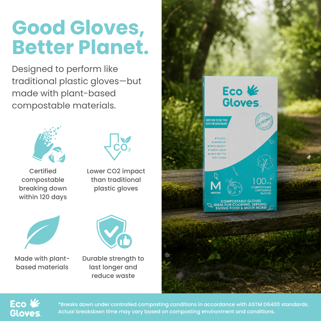 可堆肥一次性手套 - 透明（100隻/盒）| Eco Gloves