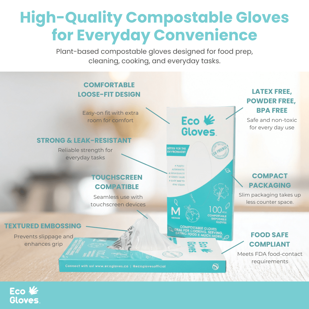 可堆肥一次性手套 - 透明（100隻/盒）| Eco Gloves